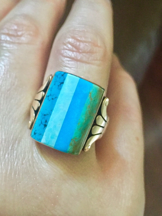 Mans turquoise ring Large Super 14k VERY RARE Vict