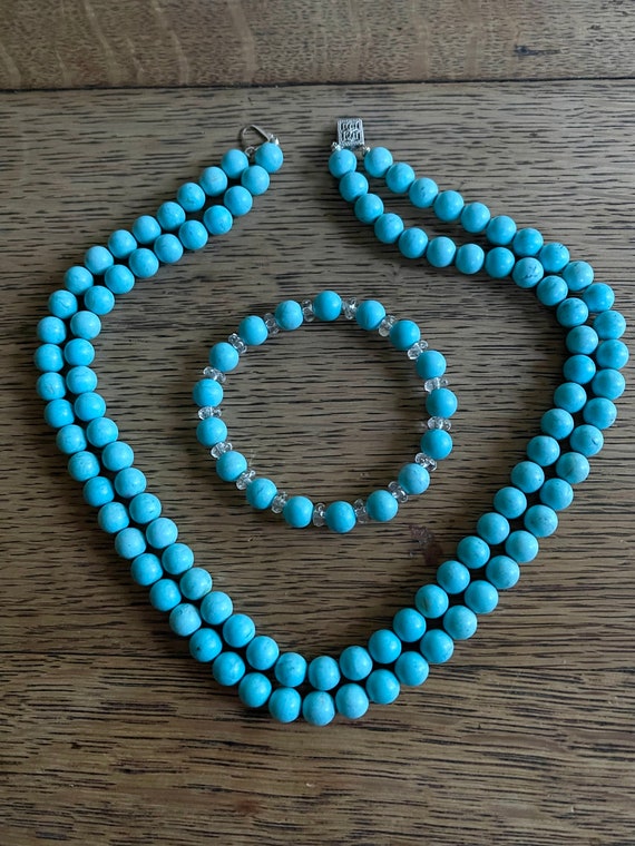 14k Turquoise Necklace bracelet set Art Deco style