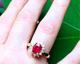 EFFY 14k Ruby Diamonds halo ring 14k yellow gold BH Designer Rare EFFY signed numbered ring serial number
