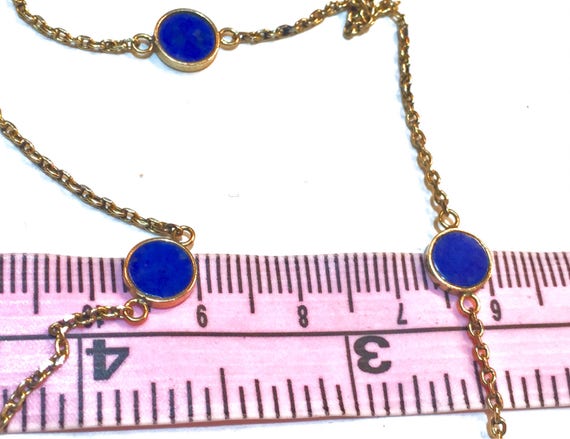 RARE 14k 28” opera Lapis lazuli chain bezel set s… - image 4