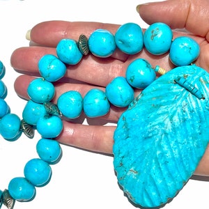 HUGE 1194TCW Navajo turquoise bead necklace Ultra RARE Vintage Natural Solid Turquoise Sterling Silver Necklace