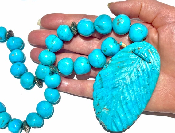 HUGE 1194TCW Navajo turquoise bead necklace Ultra… - image 1