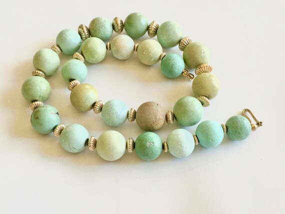 Antique Chinese Natural Turquoise round beads nec… - image 4