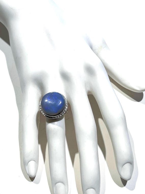 BIG Black Opal Platinum Ring Australian Natural Solid Black Opal ring View 4
