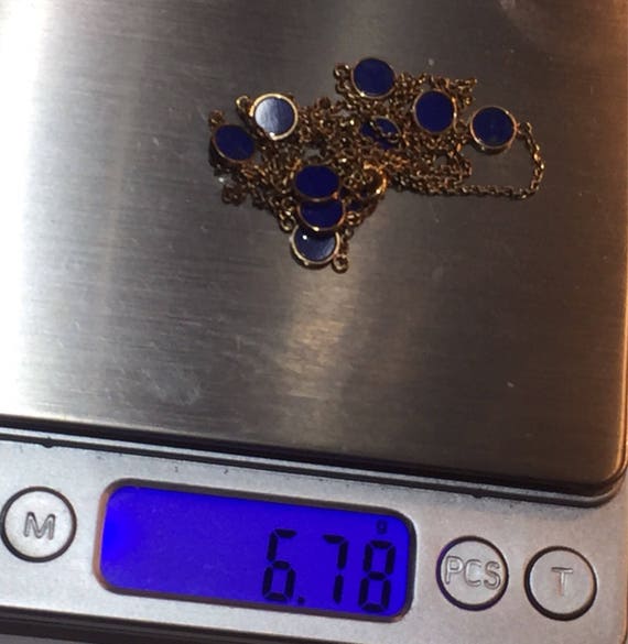 RARE 14k 28” opera Lapis lazuli chain bezel set s… - image 6