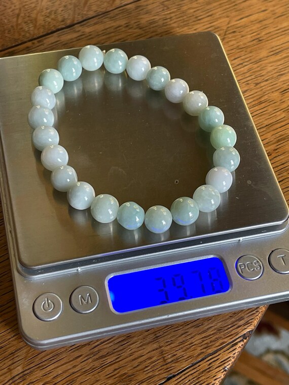 Jadeite beads bracelet unisex jadeite beads bracelet Mans jadeite bracelet mans bracelet bluish green jadeite View 3
