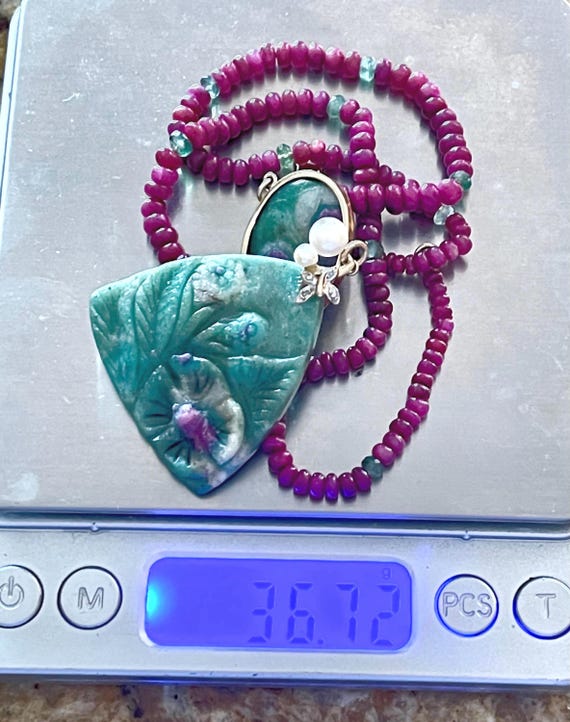 14k Zoisite Ruby necklace vintage ruby necklace b… - image 7