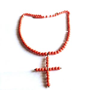 18k  coral necklace cross necklace