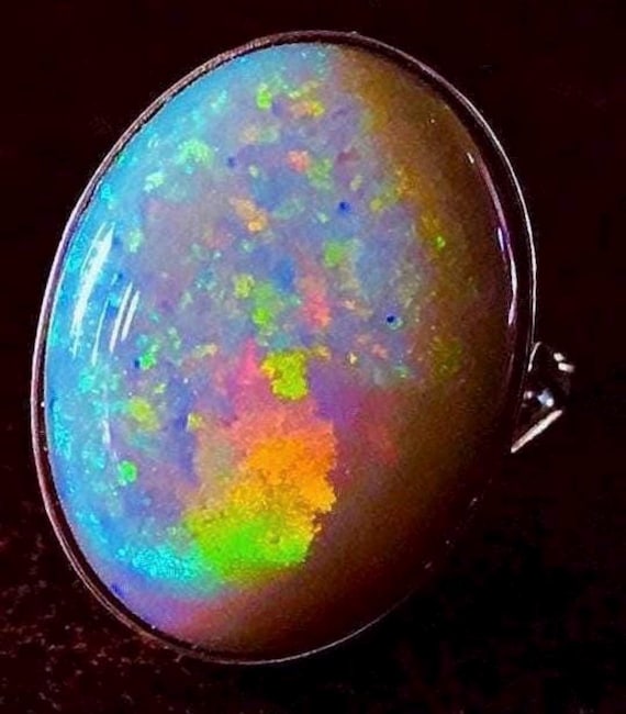 14k Semiblack Australian Mintabie Fire Opal ring 14k gold October birthstone ring