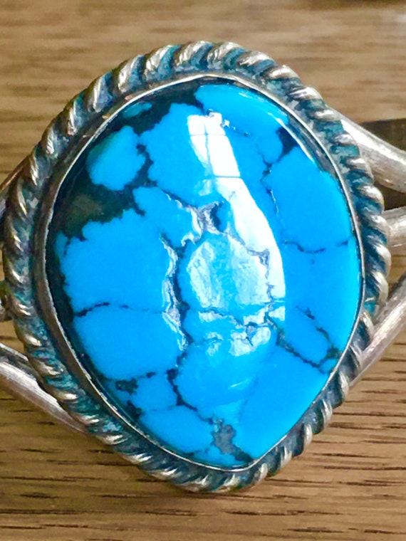 Old Navajo BIG spiderweb Turquoise sterling silver