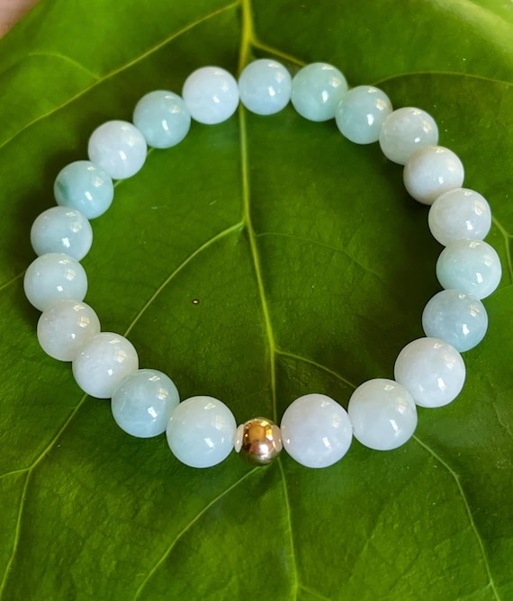 14k Jadeite bracelet unisex jadeite bracelet Mans jadeite bracelet mans bracelet bluish green jadeite