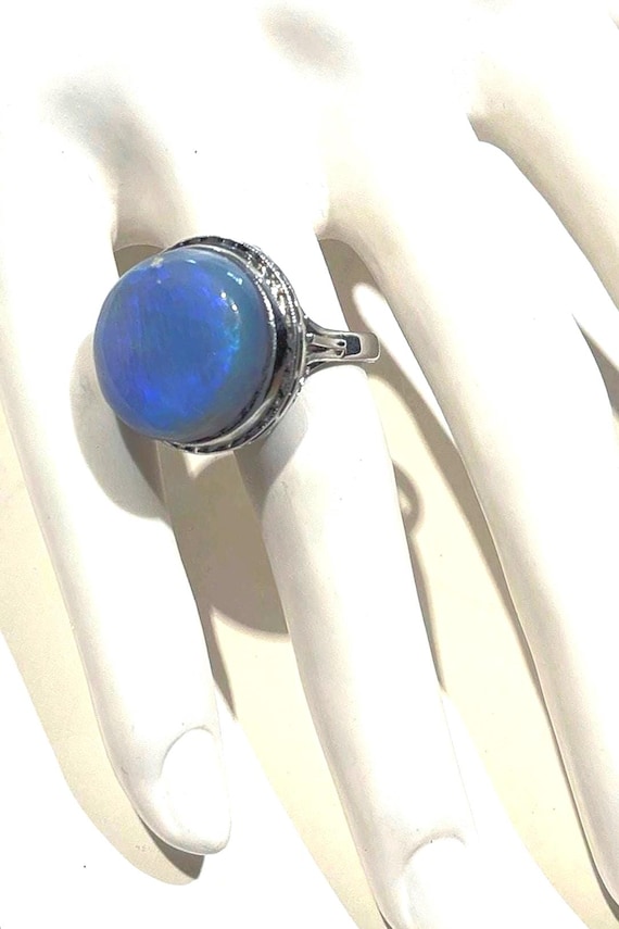 BIG Black Opal Platinum Ring Australian Natural Solid Black Opal ring