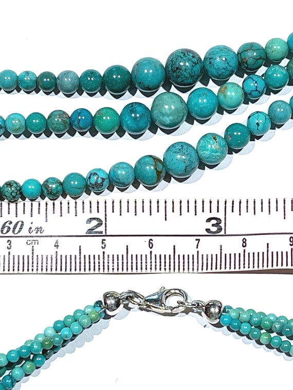Natural three strands Turquoise necklace in sterl… - image 2