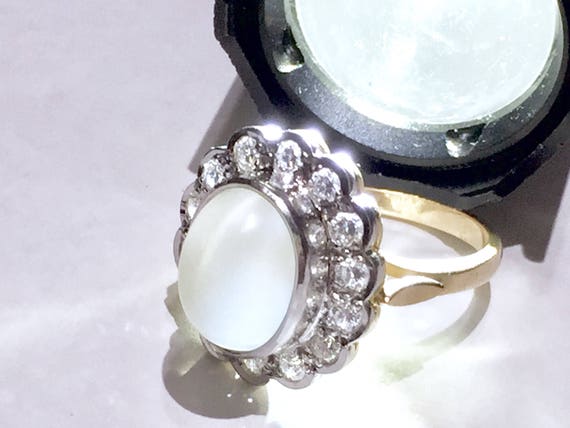 14k Cats eye Moonstone diamonds halo ring Cat's e… - image 7