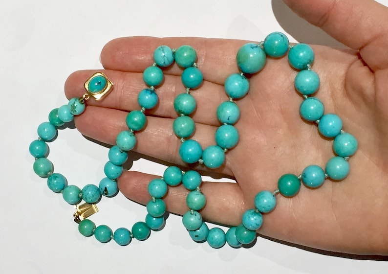 UNtreated solid Turquoise necklace GIA gemologist tested Vintage Robin Egg blue natural Untreated turquoise 14k gold necklace image 2