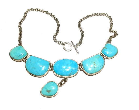 Large Blue Turquoise Sterling Silver Necklace - image 1