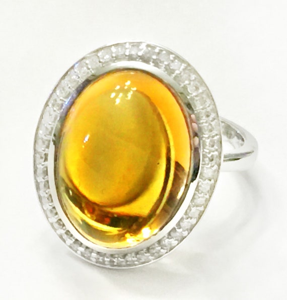14k natural citrine Victorian style diamond halo … - image 3
