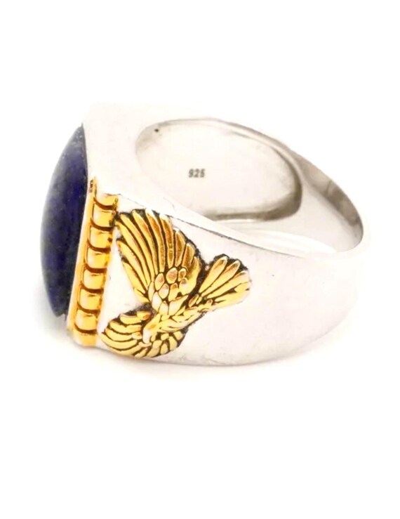 Native American Eagle Lapis Ring: Sterling Silver… - image 7