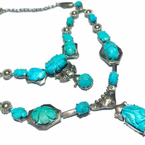 14k Navajo turquoise necklace Ultra RARE HUGE 1194TCW Vintage Natural Solid carved Turquoise 14k solid gold and Sterling riviere Necklace