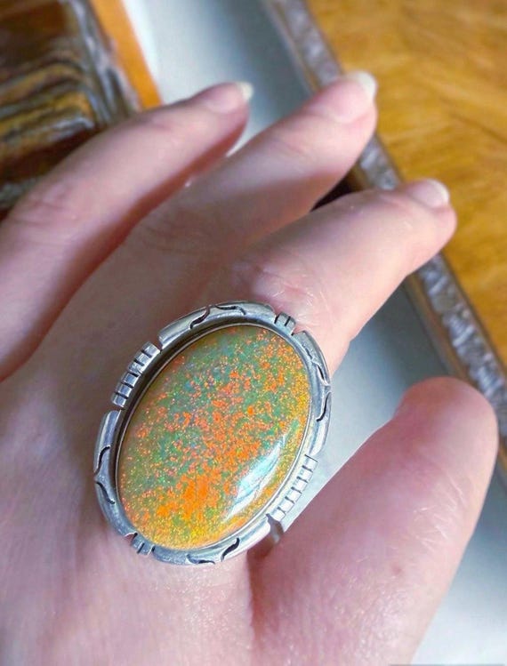 BIG Navajo Opal ring, October birthstone ring, Native American opal ring, Mans Opal ring, Unisex Opal ring