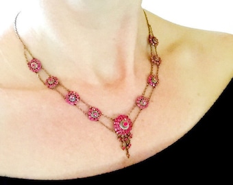 Georgian to Victorian fiery RUBY PASTE sterling silver gold gilt NECKLACE