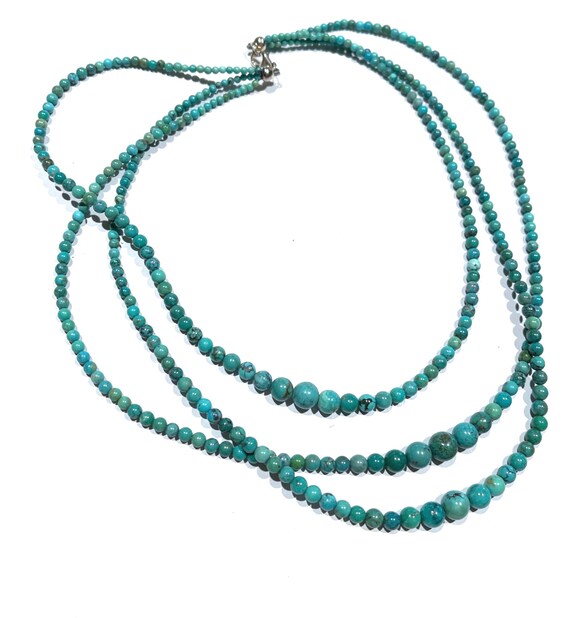 Natural three strands Turquoise necklace in sterl… - image 1