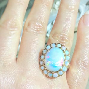 14k Victorian Opal ring halo October birthstone  Antique 14k rose gold ring Australian Mintabie Opal ring