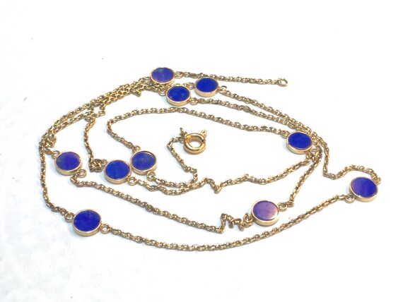 RARE 14k 28” opera Lapis lazuli chain bezel set s… - image 3