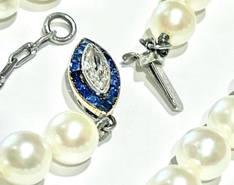 18k diamond clasp saltwater pearl necklace 18k 18Ct Antique Vintage Pearl post Victorian pearl Necklace