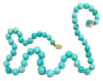 Collar de turquesa sin tratar de 14 k, probado por gemólogos del GIA, collar vintage de turquesa natural azul huevo de petirrojo sin tratar en oro de 14 k.