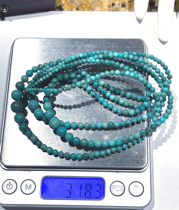 Natural three strands Turquoise necklace in sterl… - image 8
