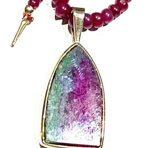 14k Mans Ruby Zoisite pendant POWER STONE Natural Zoisite Ruby Dog Tag unisex pendant Spiritual Jewelry