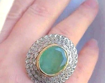 14k Smaragd Grün Beryl Lünette Diamanten Halo 14k solide Goldbandring