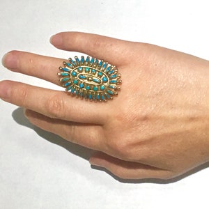 14k Gold RARE Zuni Turquoise petit point Ring