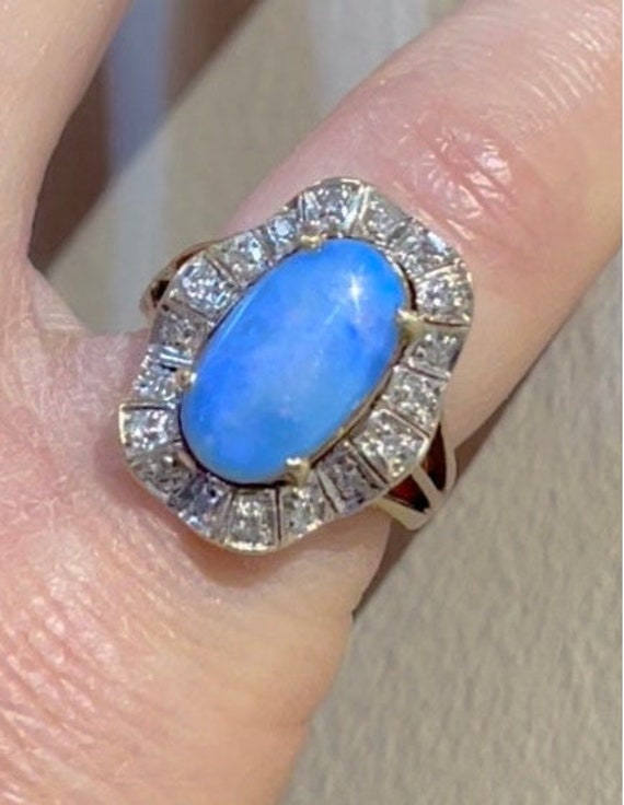 Australian Lightning Ridge black opal diamond halo