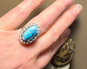 14k Mintabie Australian opal ring semi black opal pearl halo ring pearl seed Antique vintage 14k gold ring made in Victorian style