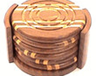 Round Six Glass Coasters Set  Multicolor Woods