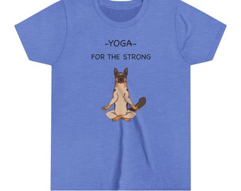 GSD Yoga for the Strong -Youth Short Sleeve Tee-Cartoon Yoga