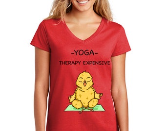 Yoga Lady Chick "Therapy is Expensive " Shirts Ladies Women Shirt  Lotus Copyrighted Designs by Cartoon Yoga