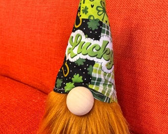 Patchwork St Patrick's Day Gnome, Lucky Spring Decor, 9 Inch Tall