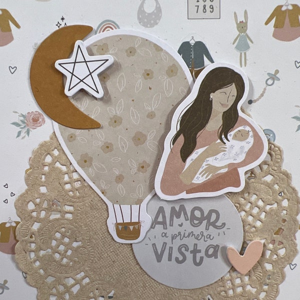 Amor a primera Vista, AT FIRST SIGHT, Spanish baby scrapbook, baby photo album, just add photos, Lora Bailora