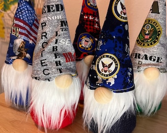 MILITARY GNOMES, tiered tray, military heroes mantle decor, Army, Navy, Marines Gnomes,