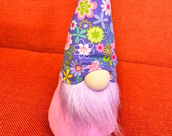 Spring Floral Gnome, Purple Pink Gnome Decor, 9 Inch Plush Figurine
