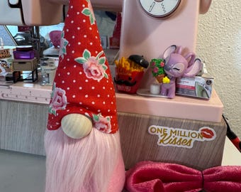 Handmade Red Rose Valentine Gnome, Ladybug Inspired