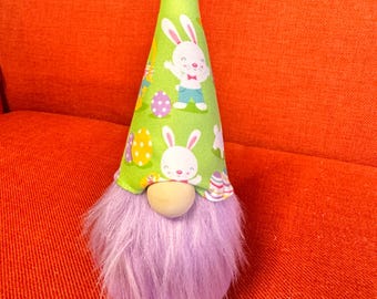 Easter Gnome, Spring Decor, Purple Beard, 9 Inch Tall