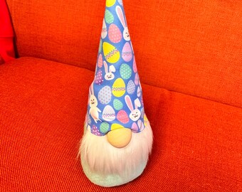 Easter Gnome, Spring Floral Egg Decor, Purple Beard Gnome, 9 Inch Tall
