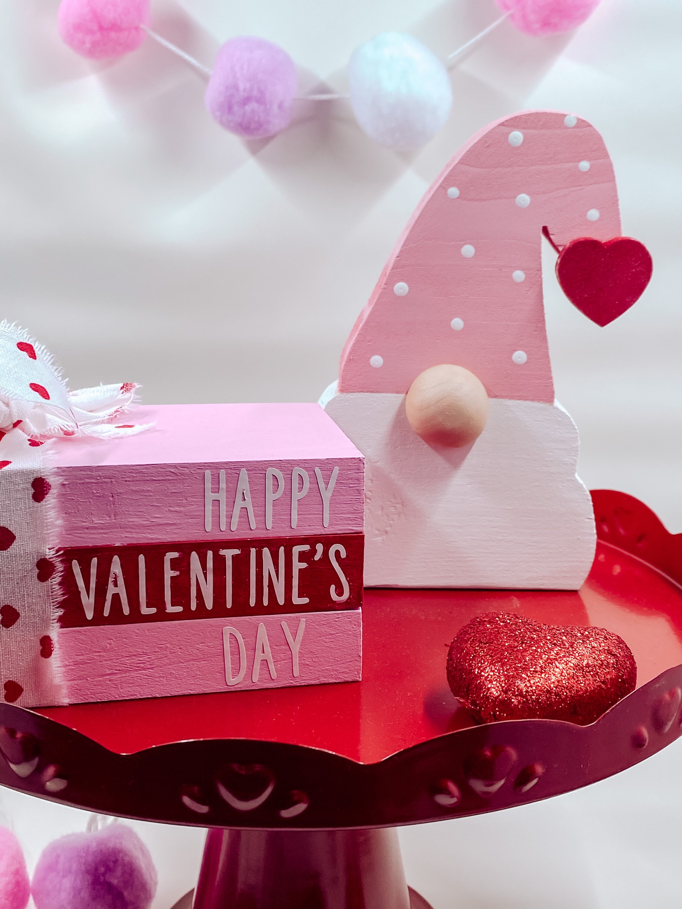 HAPPY VALENTINES DAY wooden book stack wood art tiered tray | Etsy