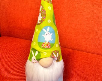 Green Easter Egg Gnome, Spring Plush Figurine, Purple Beard, 9 Inch Decor