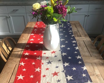 Antique Red White and Blue Staggered Stars 4th of July Bunting~American Patriotic Bunting Circa 1910~Americana Home Decor Yardage