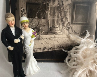 Big Beautiful Antique Bisque 6 1/4" Wedding Cake Topper~Heirloom 1931 Bride and Groom Wedding Cake Topper~Wedding Decor~Wedding Accessory